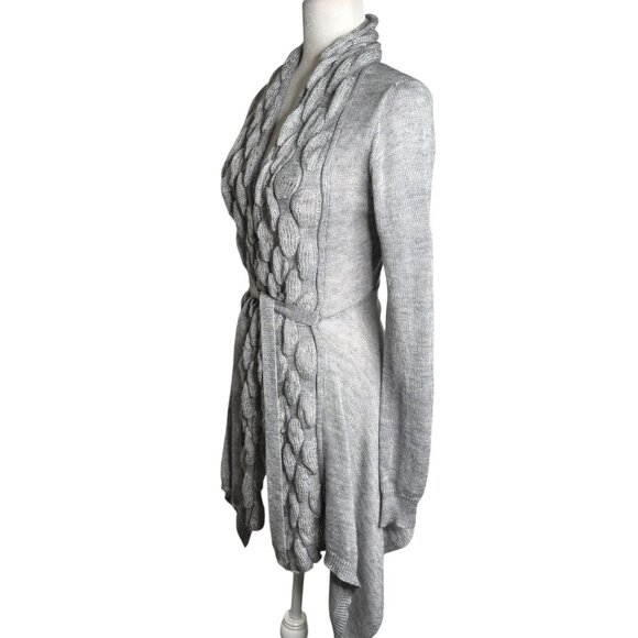Vintage Y2K Say What Gray Medium Cable Knit Long Sleeve Cardigan Sweater Wool - Picture 3 of 7